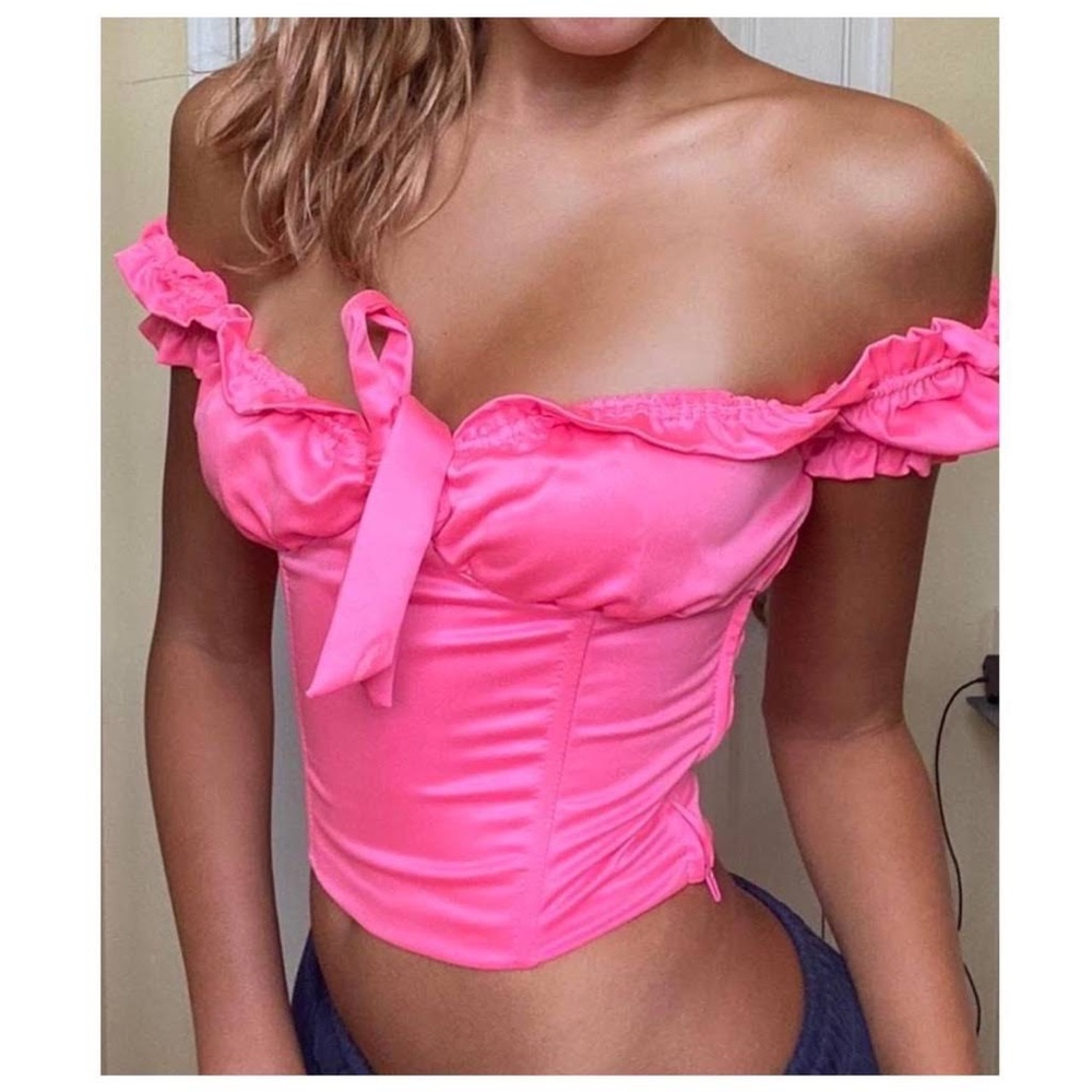 I.AM.GIA Naomi Ruffle Bustier Top in Hot Pink